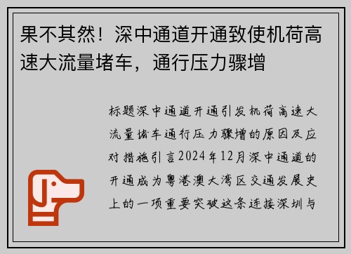 果不其然！深中通道开通致使机荷高速大流量堵车，通行压力骤增