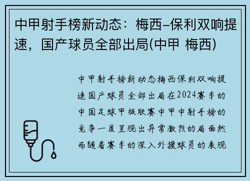 中甲射手榜新动态：梅西-保利双响提速，国产球员全部出局(中甲 梅西)