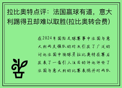 拉比奥特点评：法国赢球有道，意大利踢得丑却难以取胜(拉比奥转会费)