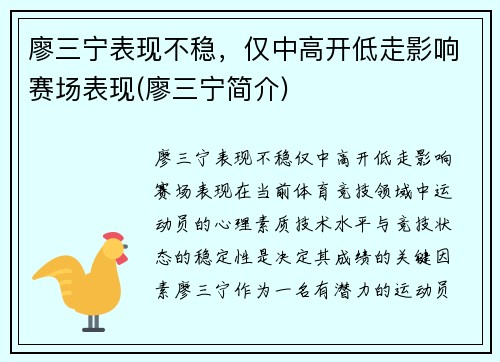 廖三宁表现不稳，仅中高开低走影响赛场表现(廖三宁简介)