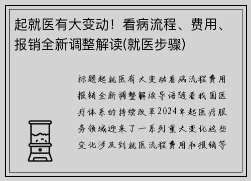 起就医有大变动！看病流程、费用、报销全新调整解读(就医步骤)